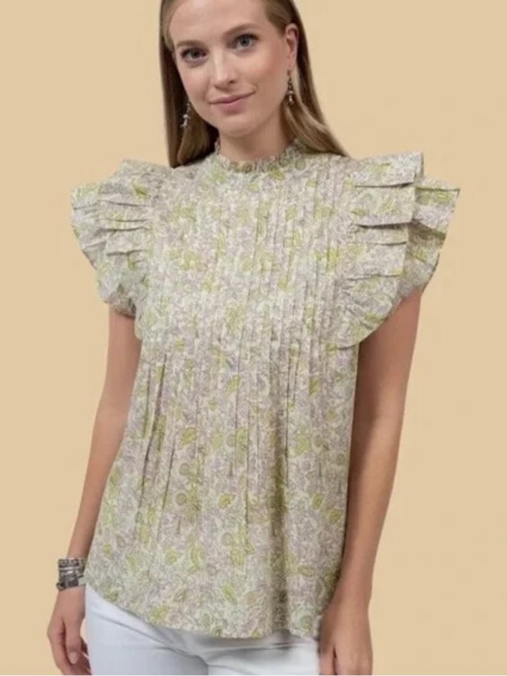House of Harlow 1960 Josepha Sleeveless Peasant Ruffle Boho Cotton Top Medium